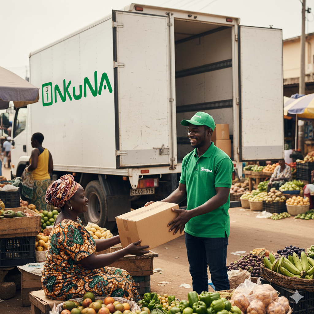 Livraison au marché avec sourire