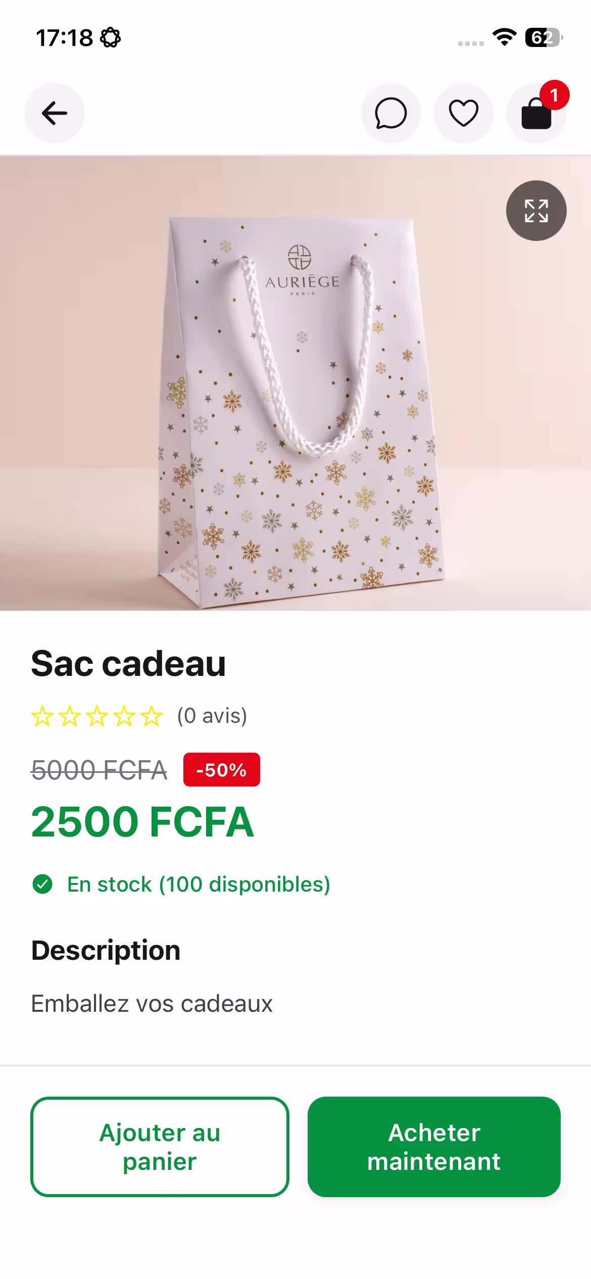 Détails d'un produit sur l'application Nkuna